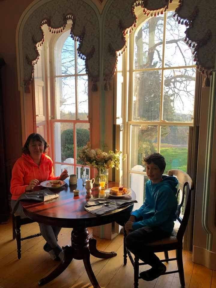 Zina and son Alex enjoying a sumptuous farm to table breakfast at Mayhurst Inn.